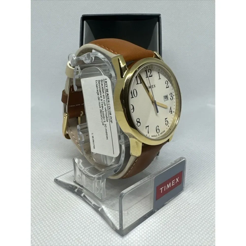 Timex CR2016 Men's Brown Leather Strap Analog Beige Dial Quartz Watch YAY39